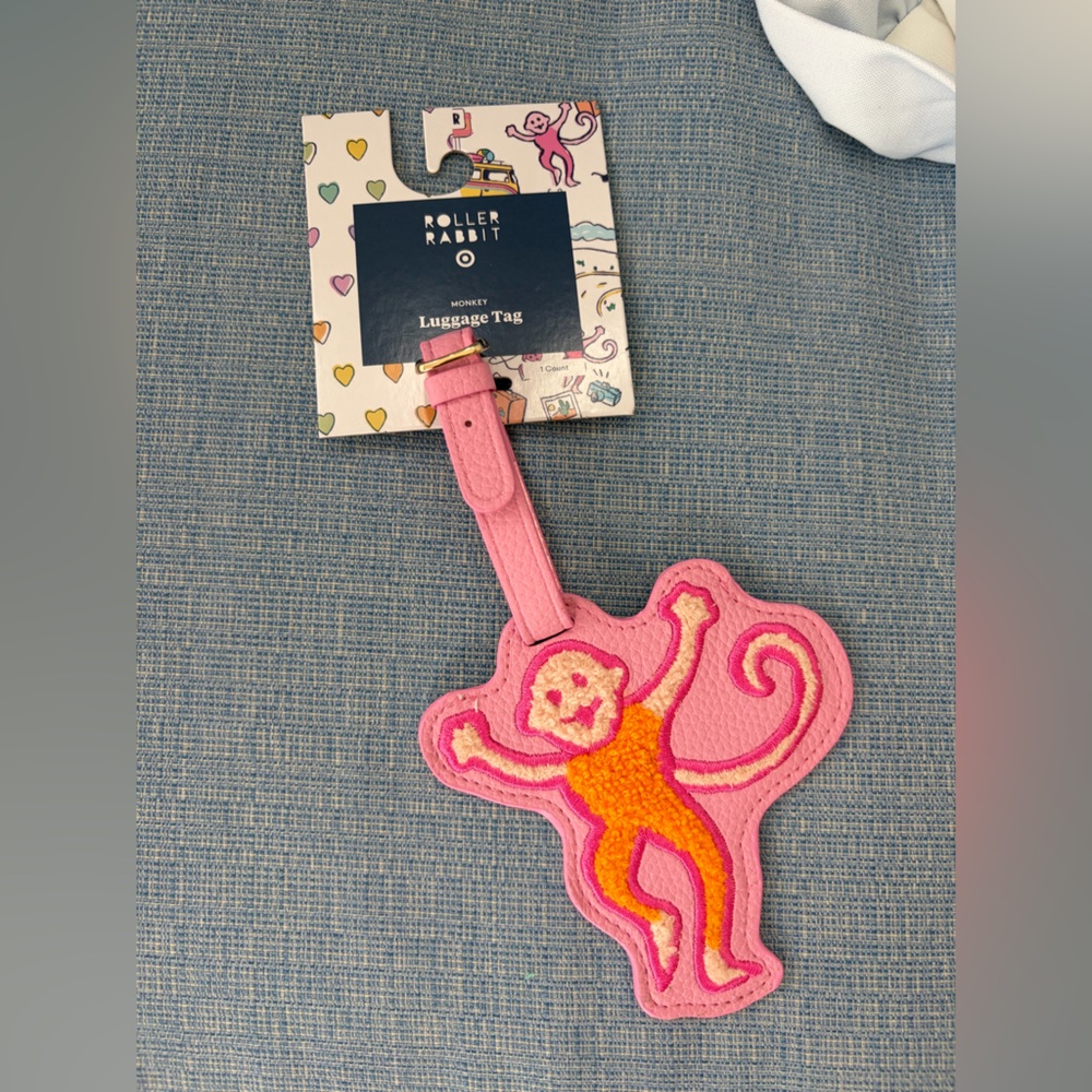 Exclusive Roller Rabbit x Target Pink and Orange Monkey Luggae Tag